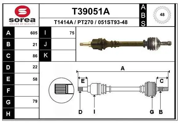 Antriebswelle Vorderachse links EAI T39051A