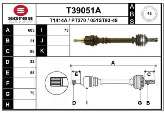 Antriebswelle Vorderachse links EAI T39051A Bild Antriebswelle Vorderachse links EAI T39051A