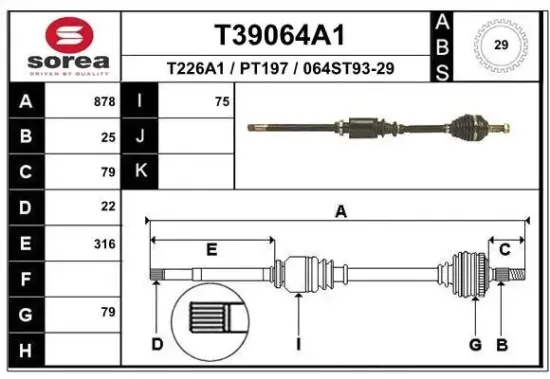 Antriebswelle Vorderachse rechts EAI T39064A1 Bild Antriebswelle Vorderachse rechts EAI T39064A1