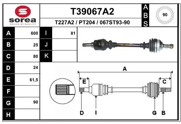 Antriebswelle EAI T39067A2 Bild Antriebswelle EAI T39067A2