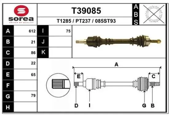 Antriebswelle Vorderachse links EAI T39085 Bild Antriebswelle Vorderachse links EAI T39085