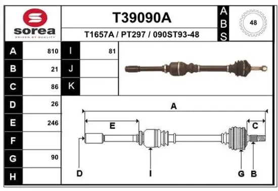Antriebswelle Vorderachse rechts EAI T39090A Bild Antriebswelle Vorderachse rechts EAI T39090A