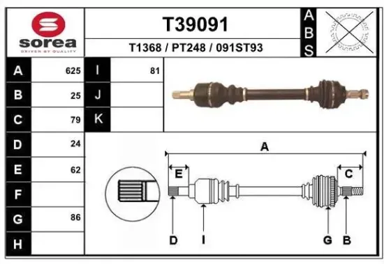 Antriebswelle Vorderachse links EAI T39091 Bild Antriebswelle Vorderachse links EAI T39091