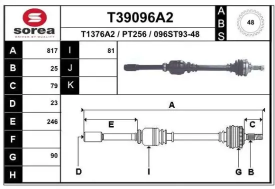 Antriebswelle Vorderachse rechts EAI T39096A2 Bild Antriebswelle Vorderachse rechts EAI T39096A2