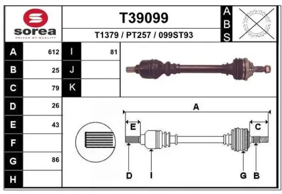 Antriebswelle Vorderachse links EAI T39099 Bild Antriebswelle Vorderachse links EAI T39099