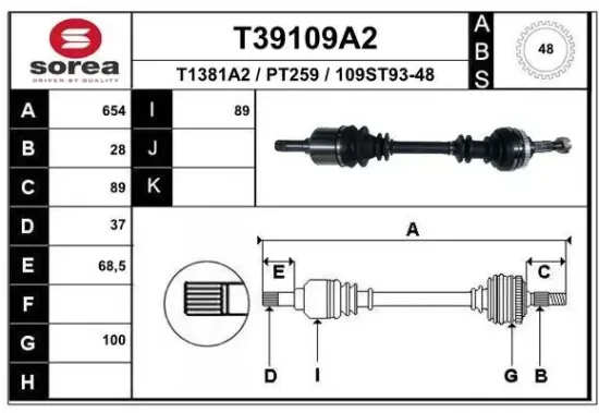 Antriebswelle Vorderachse links EAI T39109A2 Bild Antriebswelle Vorderachse links EAI T39109A2