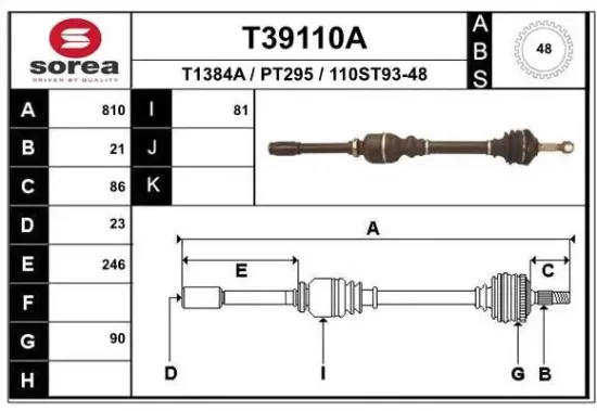 Antriebswelle Vorderachse rechts EAI T39110A Bild Antriebswelle Vorderachse rechts EAI T39110A
