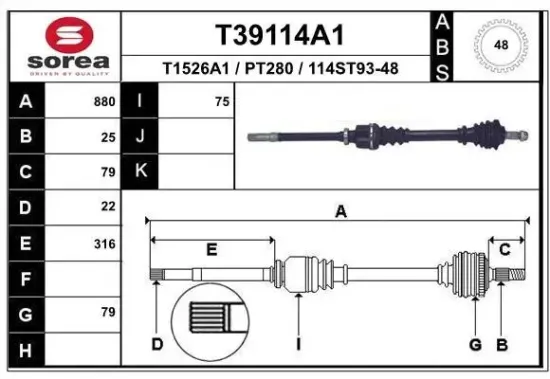 Antriebswelle Vorderachse rechts EAI T39114A1 Bild Antriebswelle Vorderachse rechts EAI T39114A1