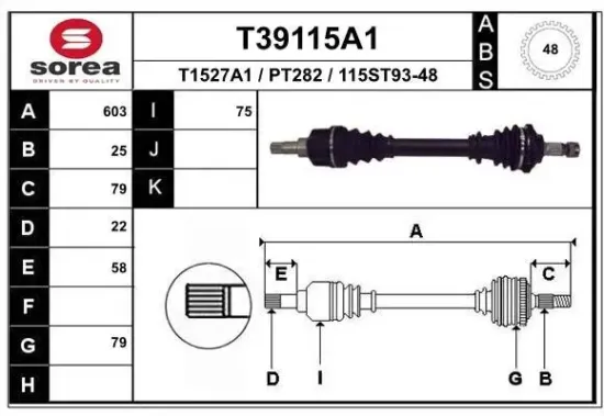 Antriebswelle Vorderachse links EAI T39115A1 Bild Antriebswelle Vorderachse links EAI T39115A1