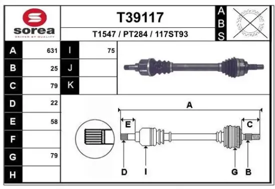 Antriebswelle Vorderachse links EAI T39117 Bild Antriebswelle Vorderachse links EAI T39117