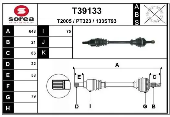 Antriebswelle Vorderachse links EAI T39133 Bild Antriebswelle Vorderachse links EAI T39133