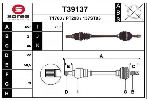 Antriebswelle Vorderachse links EAI T39137