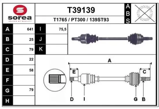 Antriebswelle Vorderachse links EAI T39139 Bild Antriebswelle Vorderachse links EAI T39139