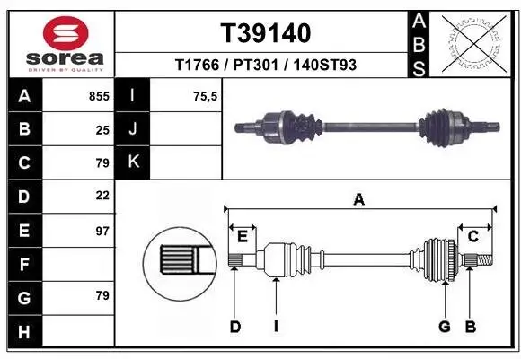 Antriebswelle Vorderachse rechts EAI T39140