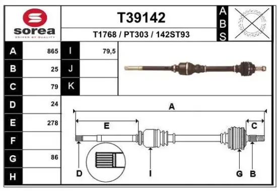 Antriebswelle Vorderachse rechts EAI T39142 Bild Antriebswelle Vorderachse rechts EAI T39142