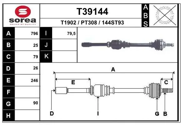 Antriebswelle Vorderachse rechts EAI T39144