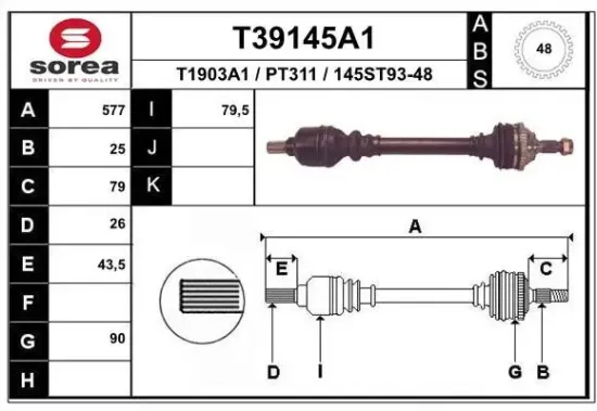 Antriebswelle Vorderachse links EAI T39145A1 Bild Antriebswelle Vorderachse links EAI T39145A1