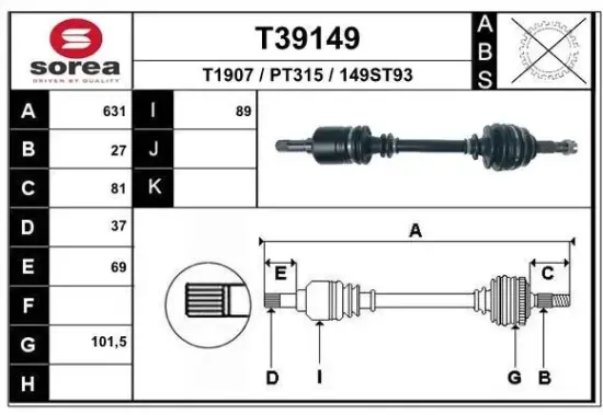 Antriebswelle Vorderachse links EAI T39149 Bild Antriebswelle Vorderachse links EAI T39149