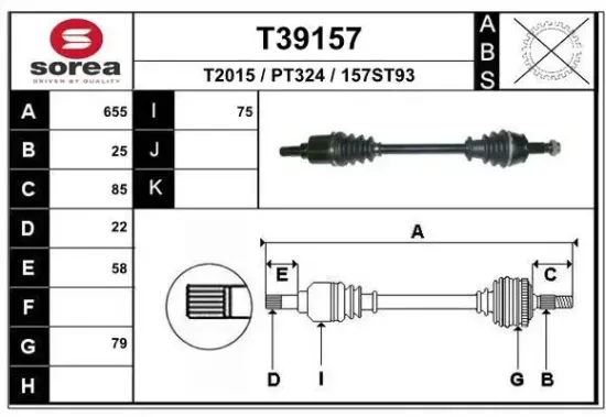 Antriebswelle Vorderachse links EAI T39157 Bild Antriebswelle Vorderachse links EAI T39157