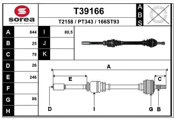 Antriebswelle Vorderachse rechts EAI T39166