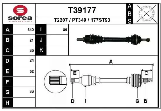 Antriebswelle Vorderachse links EAI T39177 Bild Antriebswelle Vorderachse links EAI T39177