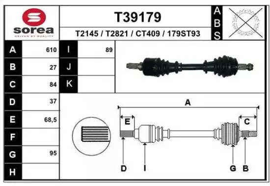 Antriebswelle Vorderachse links EAI T39179 Bild Antriebswelle Vorderachse links EAI T39179