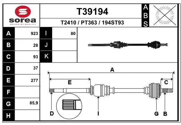 Antriebswelle Vorderachse rechts EAI T39194