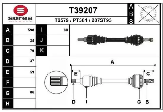 Antriebswelle Vorderachse links EAI T39207 Bild Antriebswelle Vorderachse links EAI T39207