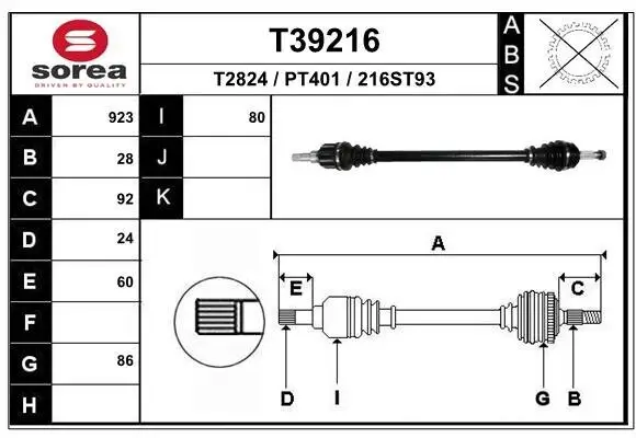 Antriebswelle Vorderachse rechts EAI T39216