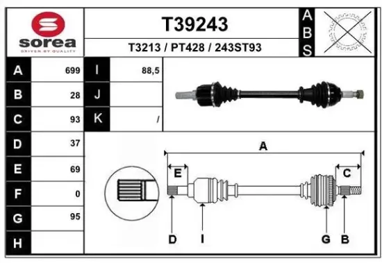 Antriebswelle Vorderachse links EAI T39243 Bild Antriebswelle Vorderachse links EAI T39243