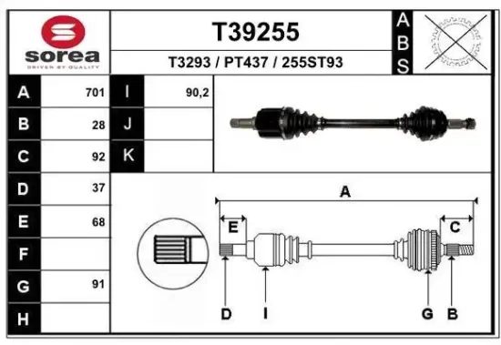 Antriebswelle Vorderachse links EAI T39255 Bild Antriebswelle Vorderachse links EAI T39255