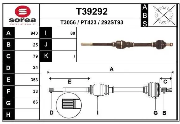 Antriebswelle Vorderachse rechts EAI T39292