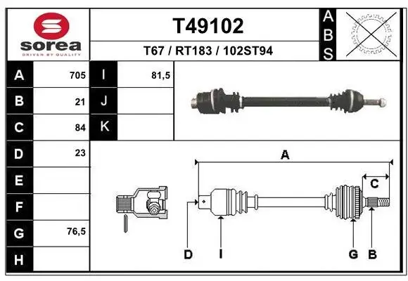 Antriebswelle Vorderachse rechts EAI T49102