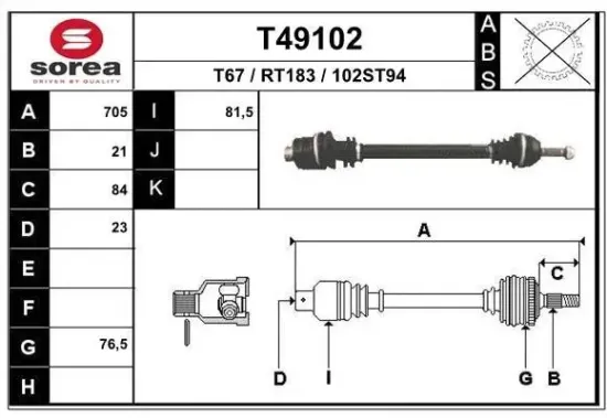 Antriebswelle Vorderachse rechts EAI T49102 Bild Antriebswelle Vorderachse rechts EAI T49102