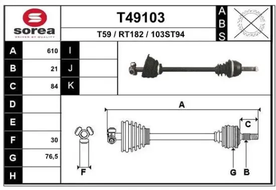 Antriebswelle Vorderachse links EAI T49103 Bild Antriebswelle Vorderachse links EAI T49103