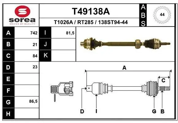 Antriebswelle EAI T49138A Bild Antriebswelle EAI T49138A