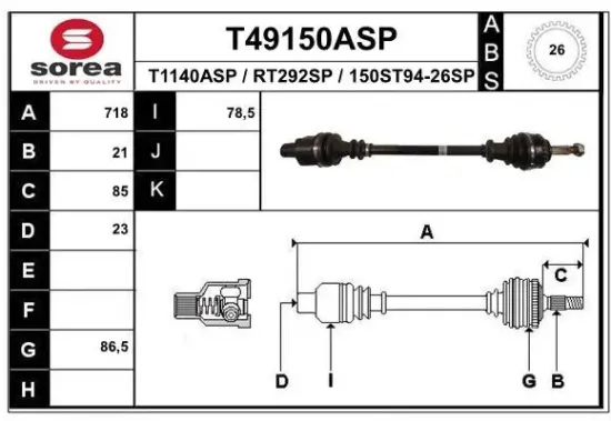 Antriebswelle Vorderachse rechts EAI T49150ASP Bild Antriebswelle Vorderachse rechts EAI T49150ASP