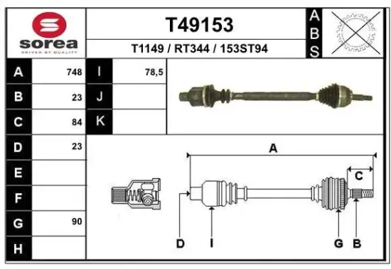 Antriebswelle Vorderachse rechts EAI T49153 Bild Antriebswelle Vorderachse rechts EAI T49153