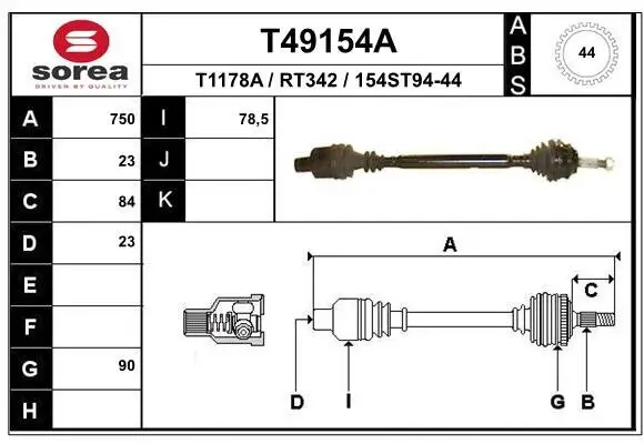Antriebswelle Vorderachse rechts EAI T49154A