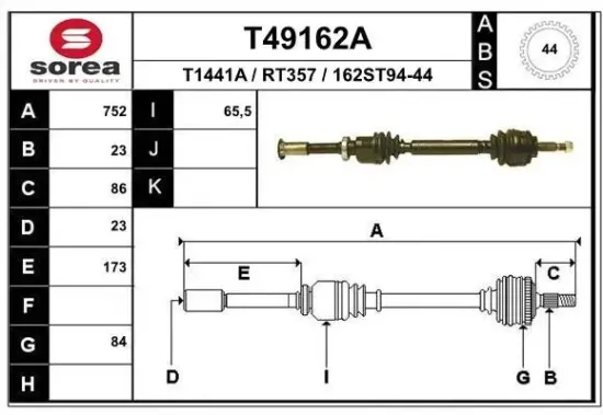 Antriebswelle Vorderachse rechts EAI T49162A Bild Antriebswelle Vorderachse rechts EAI T49162A