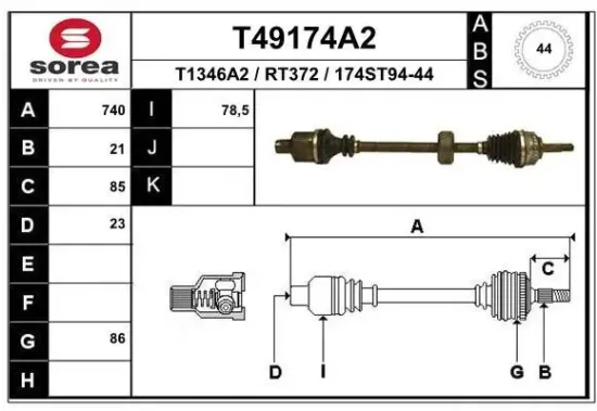 Antriebswelle Vorderachse rechts EAI T49174A2 Bild Antriebswelle Vorderachse rechts EAI T49174A2