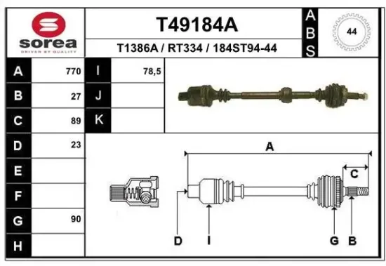 Antriebswelle Vorderachse rechts EAI T49184A Bild Antriebswelle Vorderachse rechts EAI T49184A