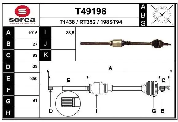 Antriebswelle Vorderachse rechts EAI T49198