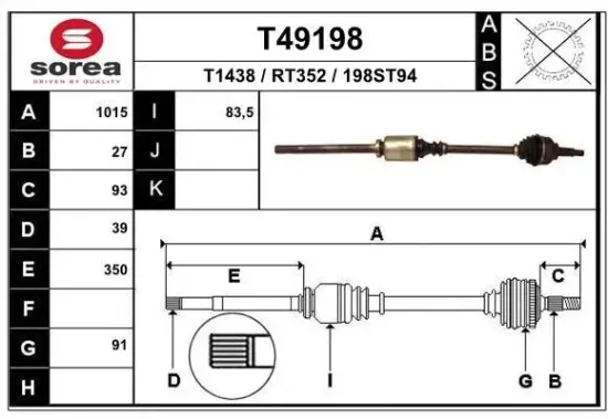 Antriebswelle Vorderachse rechts EAI T49198 Bild Antriebswelle Vorderachse rechts EAI T49198