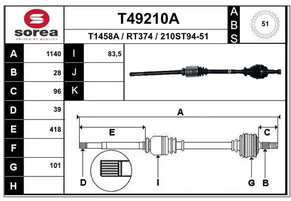 Antriebswelle Vorderachse rechts EAI T49210A