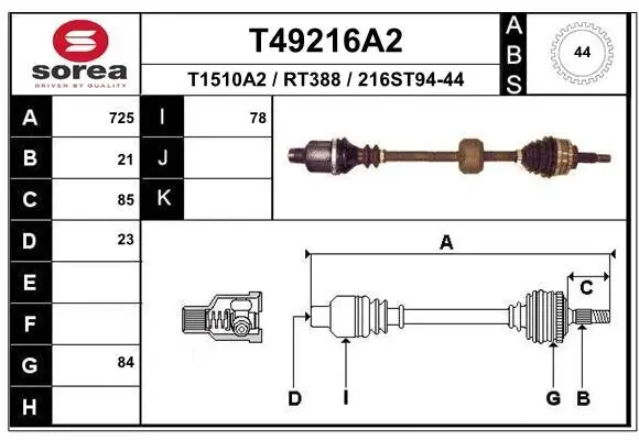 Antriebswelle Vorderachse rechts EAI T49216A2