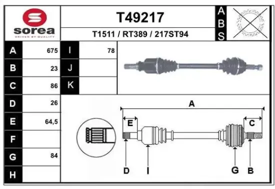 Antriebswelle Vorderachse links EAI T49217 Bild Antriebswelle Vorderachse links EAI T49217