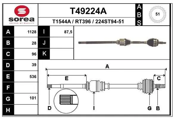 Antriebswelle Vorderachse rechts EAI T49224A