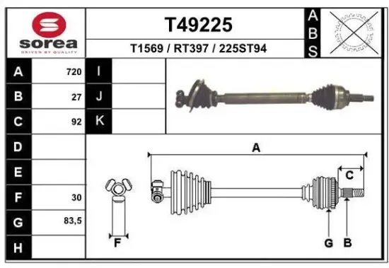 Antriebswelle Vorderachse links EAI T49225 Bild Antriebswelle Vorderachse links EAI T49225