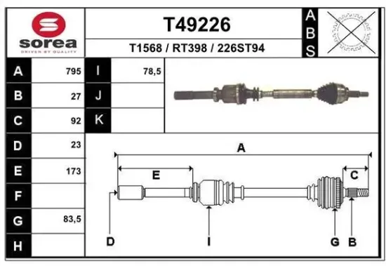 Antriebswelle Vorderachse rechts EAI T49226 Bild Antriebswelle Vorderachse rechts EAI T49226